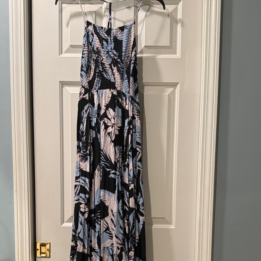 Free People Black and Blue Leaf Print Maxi Dress